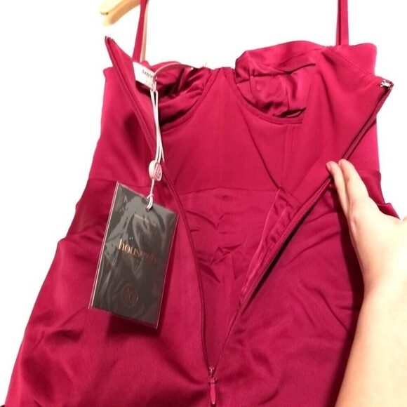 NWT House of CB Flora Wine Satin Pleated Corset Bustier Midi Dress Small Prom - Picture 12 of 12
